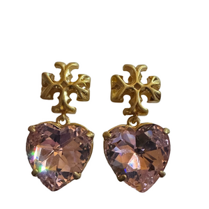 Tory Burch New Roxanne Crystal Brass Heart Drop Earrings